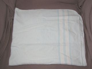 Vintage Hospital Receiving Baby Boy Blanket Cotton Flannel Blue White Stripe