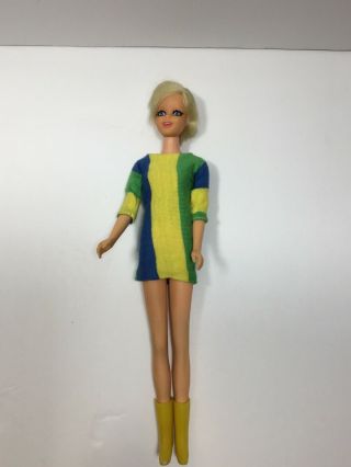 Vintage Twiggy Barbie Doll & Mini Mod Dress & Yellow Boots