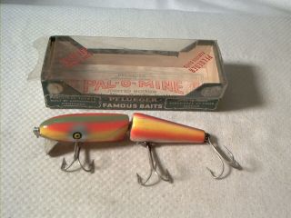 Vintage Old Wood Fishing Lure Pflueger Jointed Pal - O - Mine Rainbow Pe W/ Box