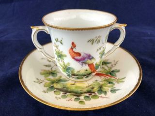Fine Antique Chelsea/ Derby Porcelain Hand Painted Chocolate Cup And Saucer.