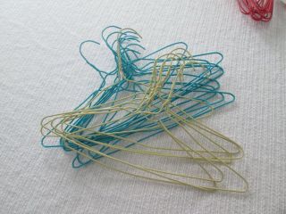 Clothes Hangers Plastic Coated Wire 18 Aqua Yellow Vintage 1970s 12 " Child Size