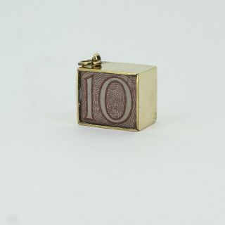 Vintage 9ct Gold 10 Shilling Note Square Charm (15 - 82 - 244)