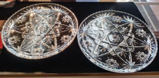 2 Vintage Crystal Clear Cut Glass Round Serving Platter/tray Star Of David 14”