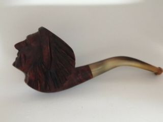 Paul Viou St Claude Carved Indian Tobacco Pipe - Horn Bit - 14cm 3
