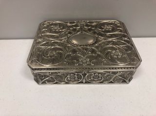 Vintage Silver Plate Godinger Jewelry Box Art Nouveau Floral Red Velvet