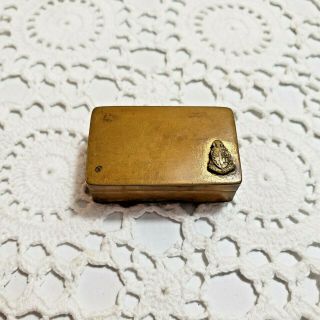 Vintage Brass Tone Tobacco Snuff Pill Ring Trinket Box With Mirror In Lid