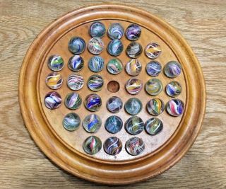 Antique - Vintage - Victorian - Handmade - Glass - Marbles - Solitaire - Board - Rare - Swirls
