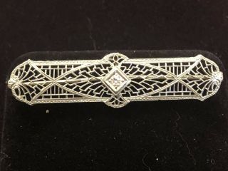 Antique Estate 14k White Gold Diamond Pin Brooch Ornate Filigree Victorian