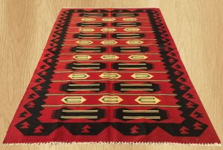 Authentic Hand Knotted Vintage Traditional Turkish Wool Kilim Area Rug 6.  3 X 4.  5