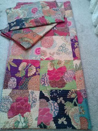 Vintage Hand Made Cotton Quilt Top Bedspread&2 Shams - 88x95 - Gorgeous
