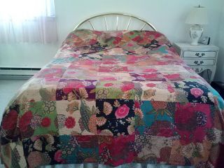 VINTAGE HAND MADE COTTON QUILT TOP BEDSPREAD&2 SHAMS - 88X95 - GORGEOUS 3