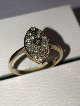 Art Deco Antique 9ct Gold Real Diamond Ring Size L Full English Hallmarks