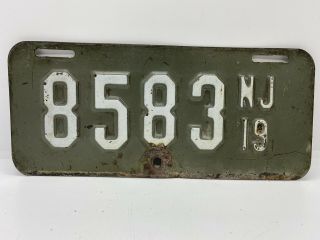 Old Antique Motorcycle Rare Vintage WWI 1919 Jersey License Plate NJ.  19 2