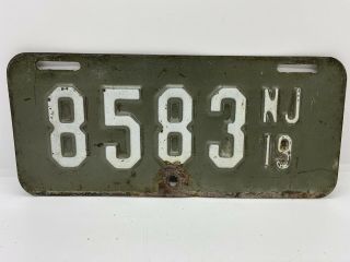 Old Antique Motorcycle Rare Vintage WWI 1919 Jersey License Plate NJ.  19 3
