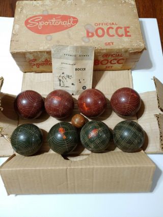 Vintage Sportcraft Bocce Ball Set - Made In Italy - Box