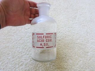 Vintage Pyrex Sulfuric Acid Red Letters Bottle Jar H2so4 W Glass Stopper