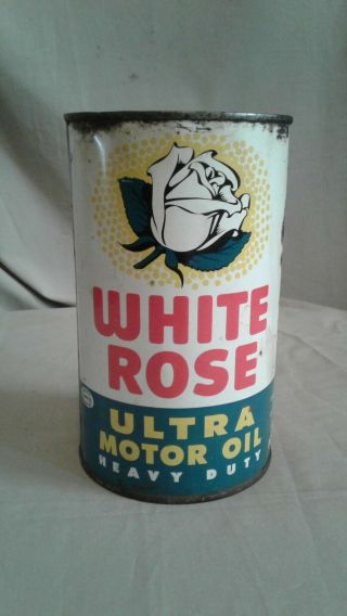 Vintage White Rose Oil Gasoline Can Tin Quart Ultra Motor Oil