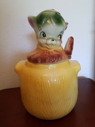 Vintage American Bisque Pottery Cookie Jar Puppy Pot Pup In A Poke Usa