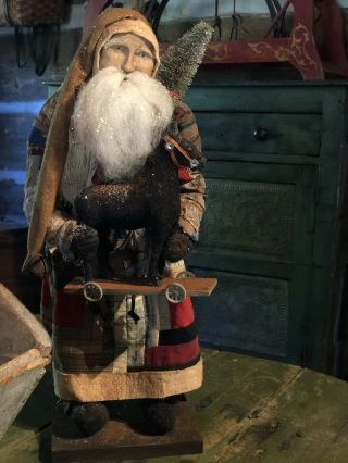 Ooak Arnett’s Country Store Santa/early Log Cabin Quilt Coat/horse On Wheels