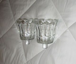 Set Of 2=vtg Clear Ribbed Glass Candle Votive Glass Cups Scalloped Homco Pegged