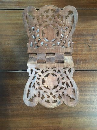 Vintage India Wood Folding Book Bible Holder Display Stand Hand Carved Large