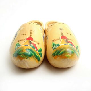 Vintage Dutch Wooden Shoes Hand Painted Holland Hand Carved Clogs 2