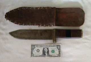 Large Antique Bowie Knife W/ Leather Sheath Primitive Handmade 14 1/2 " Long
