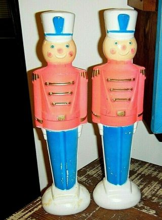 Vtg 1969 Pair Empire Blow Mold 14 " Christmas Toy Soldier Neon Pink And Blue