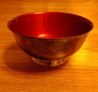 Vintage Reed & Barton Silver Plate Red Enamel Pedestal Bowl,  No.  1120 And Tag