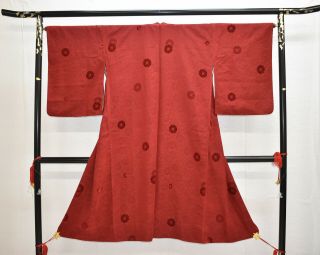 Vintage Silk Kimono Jacket:velvet Dark Red Chrysanthemum@yr41