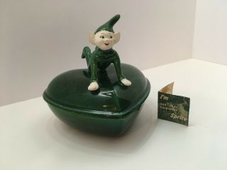 Vintage Treasure Craft Ceramic Pixie Elf Candy Dish With Lid 1949