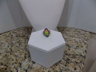 Vintage Watermelon Marquise Tourmaline Stone 925 Sterling Silver Ring Size 8