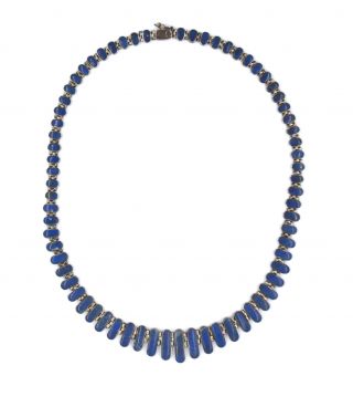 Antique Art Deco Graduated Lapis Lazuli Necklace Hinge Link 950 Silver 19.  5 "