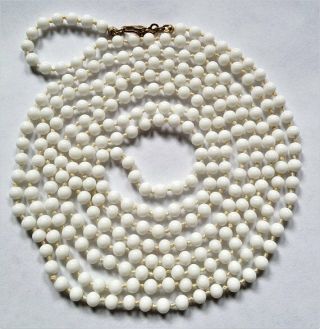 Monet White Beaded Necklace 56 " Long Small Knotted Beads Vintage Women 
