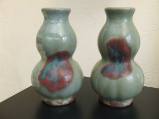 Chinese Jun Ware Purple Splash Song / Yuan Dynasty Mallow Form Vases