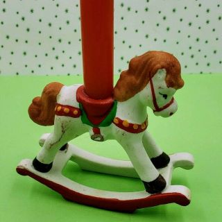 Vintage Pair Handcrafted Rocking Horse Ceramic Candle Holders Christmas 3