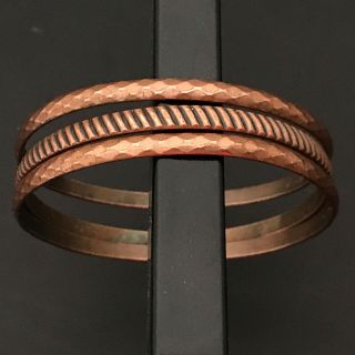 Set Of 3 Vintage Deep Rich Copper Stacking Bangles Bracelets Rustic 1960s