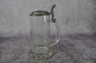 Vintage Rein ZInn German Glass Beer Stein Top Deer Etching 2