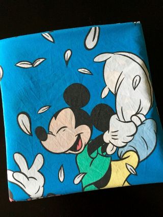 Vintage Mickey Mouse Twin Flat Bed Sheet Minnie Donald Daisy Pillow Fight Blue