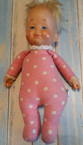 Vintage Mattel Drowsy Doll Pink Polka Dot Cloth Body Pull String Not