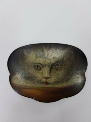 Rrr Rare Old French Austrian British Hand - Painted Box With A Cat 19th Century
