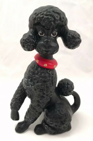 Vintage Large 11” Mid Century Ceramic Black Poodle Figure Statue Figurine Decor