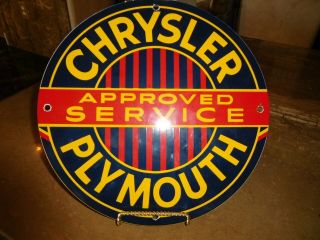 Vintage Chrysler Plymouth Approved Service Porcelian Sign 11 3/4  Pump Plate