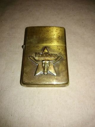 1991 Brass Zippo Lighter,  Marlboro Logo,  Texas Star And Longhorn Steer,