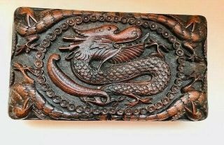 Antique Early 20th Century Chinese Carved Hard Wood Dragon Scholar 