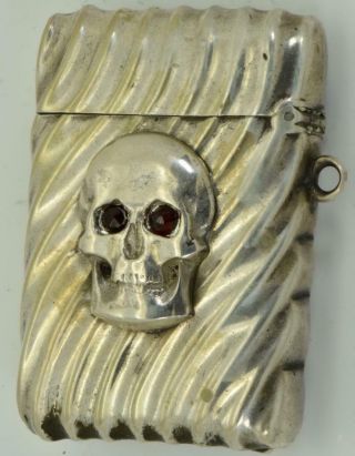 Very Rare&unusual Victorian Fancy Silver&gold Memento Mori Skull Vesta Case