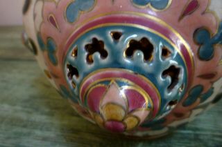 ANTIQUE ZSOLNAY PECS HUNGARY ART POTTERY CACHE POT RETICULATED DESIGN 19TH C 2