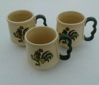Vintage Metlox Of California Poppytrail Green Rooster 3 Cocoa Mugs