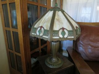 Antique Arts & Crafts Art Nouveau Slag Glass Lamp Miller Handel Bradley Hubbard