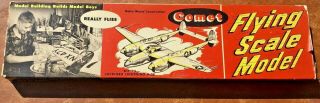Vintage Comet Flying Scale Model Balsa Wood Airplane Lockheed Lightning P - 38 Nos